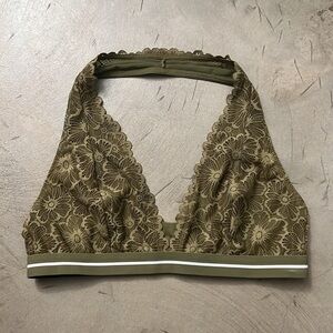 Lace Halter Bralette in Olive Green